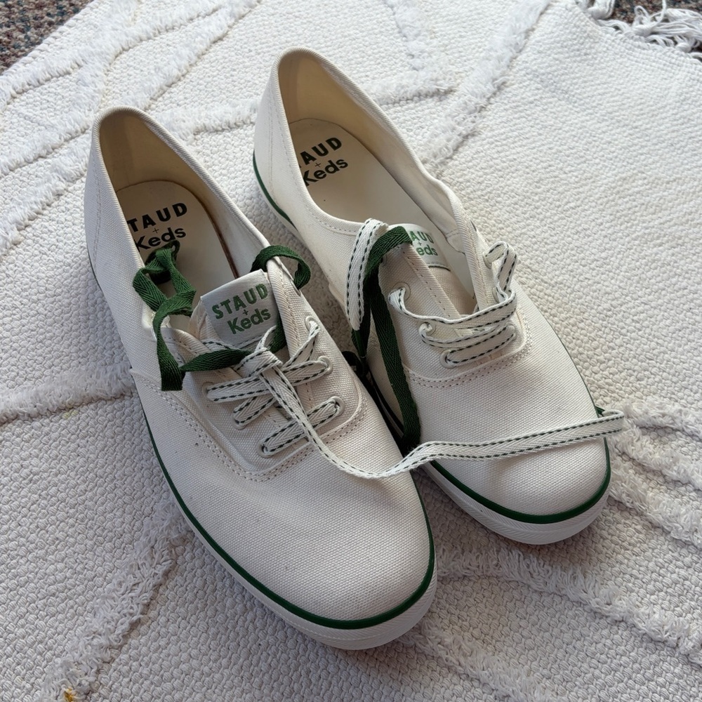 Staud x Keds Women’s Champion Canvas Sneakers White Green Tennis Shoes 8.5 - Picture 4 of 10